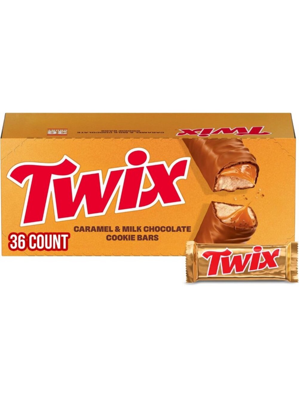 Milk Chocolate Caramel Cookie Candy Bars, Full Size, Bulk Pack of 36 Treats